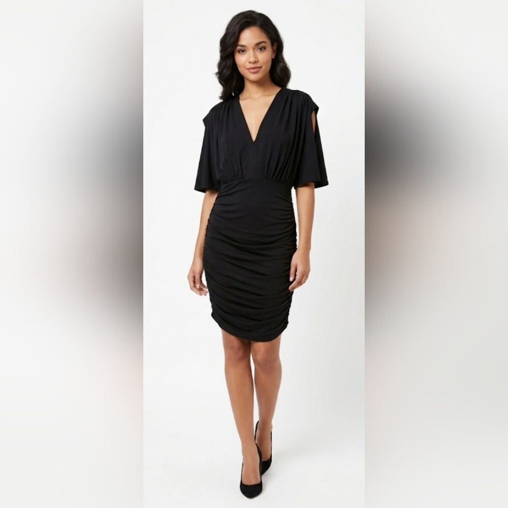 French Connection Black Sheath Dress V-Neck Cap Sleeve